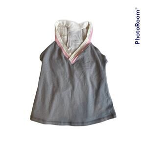 LULULEMON Vintage Grey V Neck Tank White Pink Halter Racerback 8 Medium Cropped‎